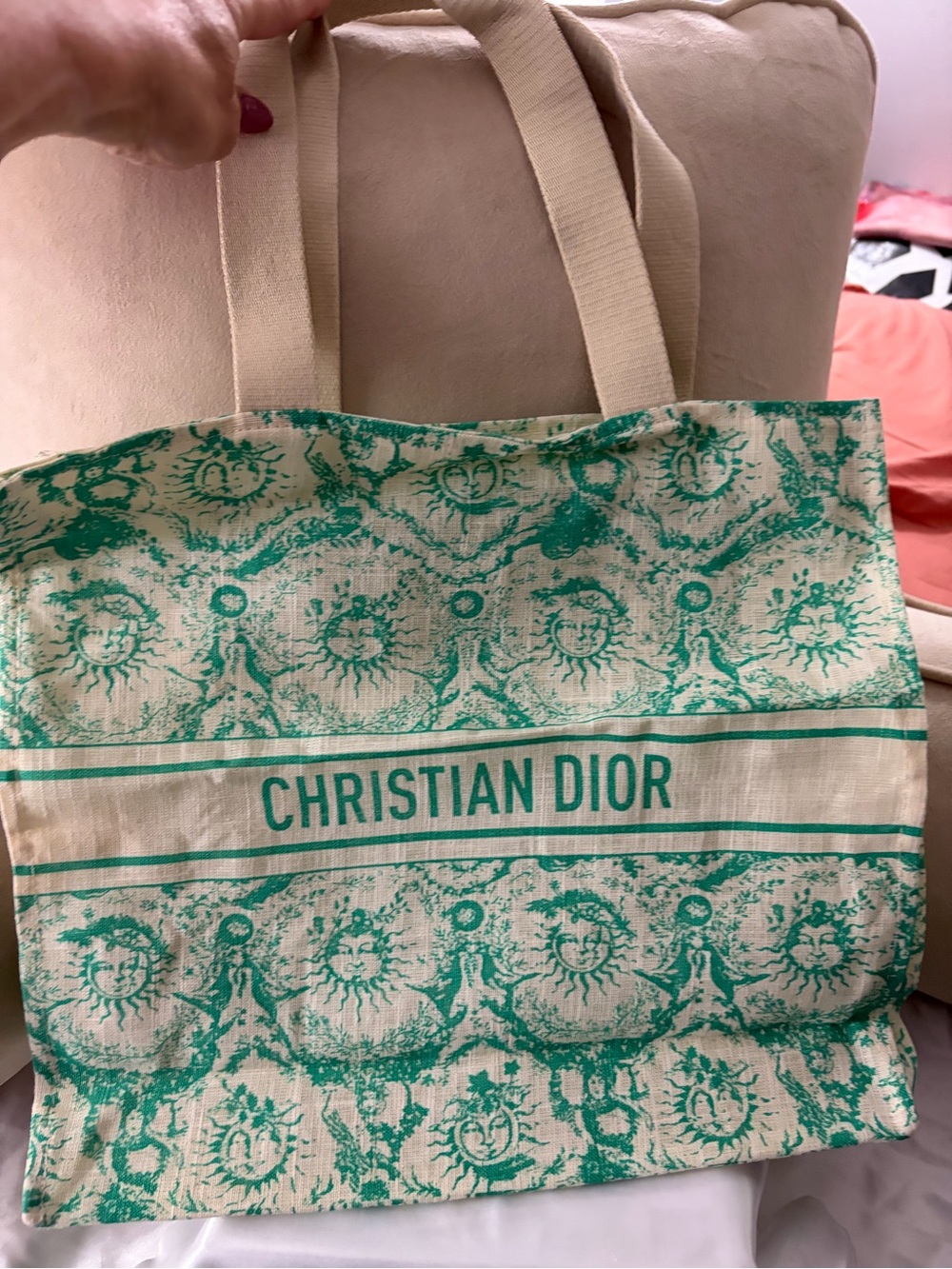 NWOT Dior Riviera (Christian Dior) Green & Cream Canvas Tote Bag - Picture 2 of 3